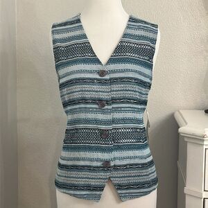 Vintage Koret Blue Striped Button Front‎ V-Neck Vest Size Medium